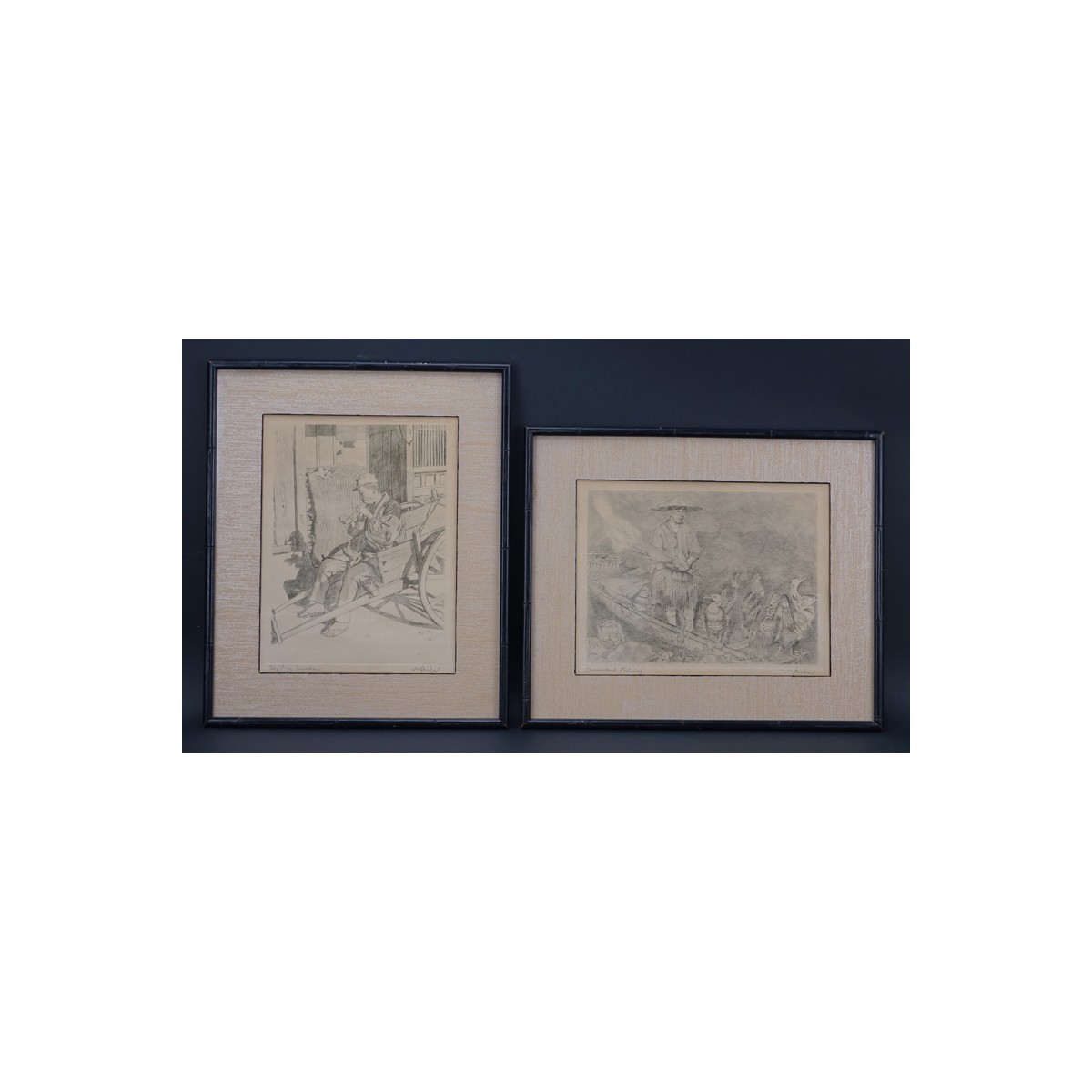 Willy Seiler, German (1903 - 1988) Two Etchings, "Cormorant Fishing" and "The Pipe Smoker", Each Signed and Titled in Pencil. Each in good condition.