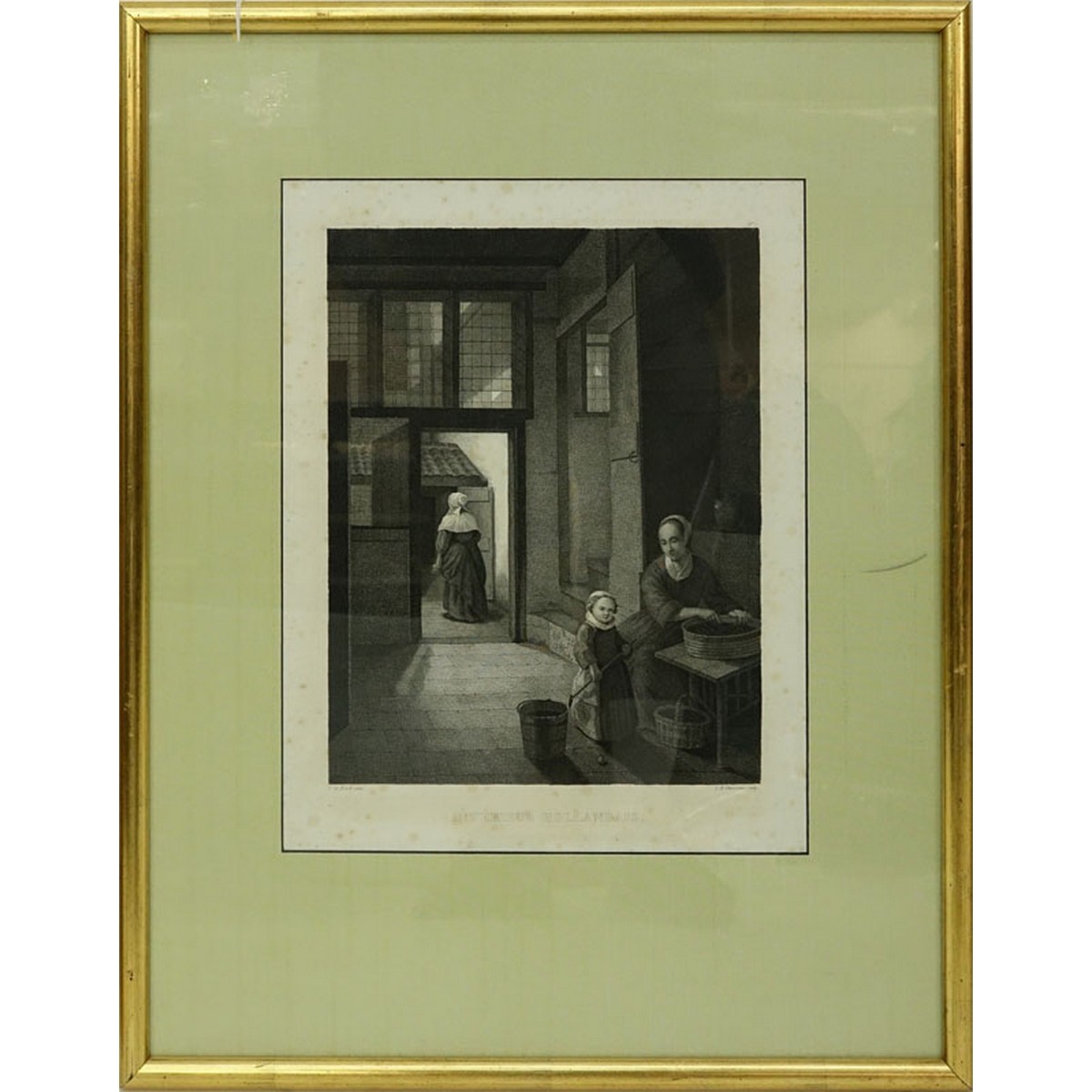 After: Pieter de Hooch, Antique Engraving "Interieur Hollandais", L.A. Claessens sculp.