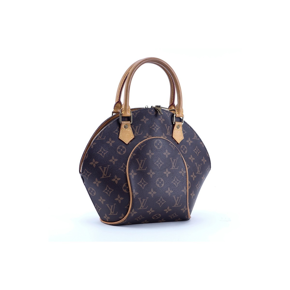 Louis Vuitton Brown Monogram Coated Canvas Ellipse PM Bag. Golden brass hardware, vachetta straps.