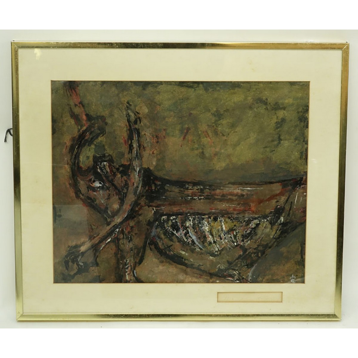 20th Century Chinese Gouache on Paper, Abstract Composition, Signed Lower Right. Inscribed at the opening on the matting.