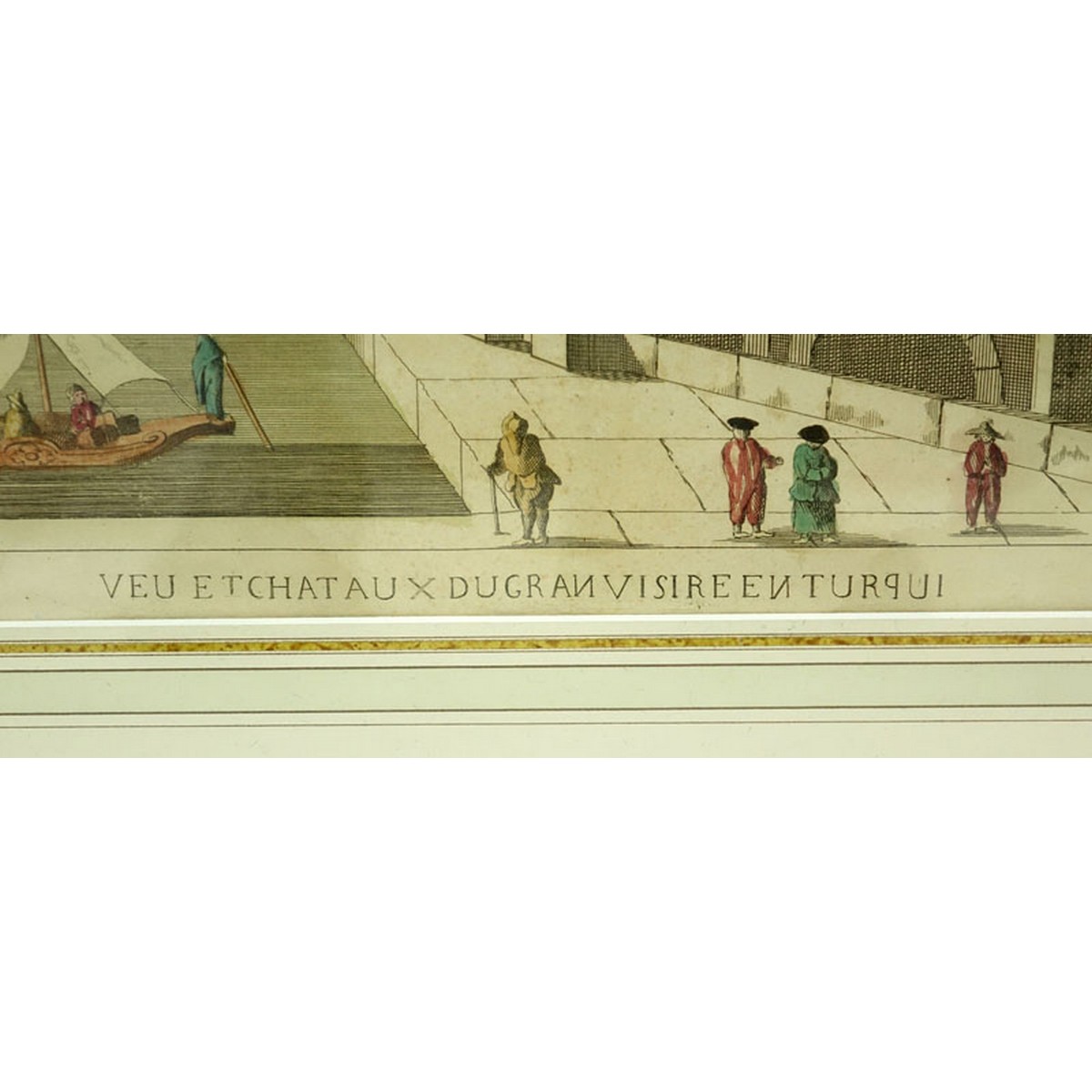 17/18th Century French School Color Engraving, Dugran Visire en Turqui. Condition: crease in the center, stains, foxing all consistent with age.