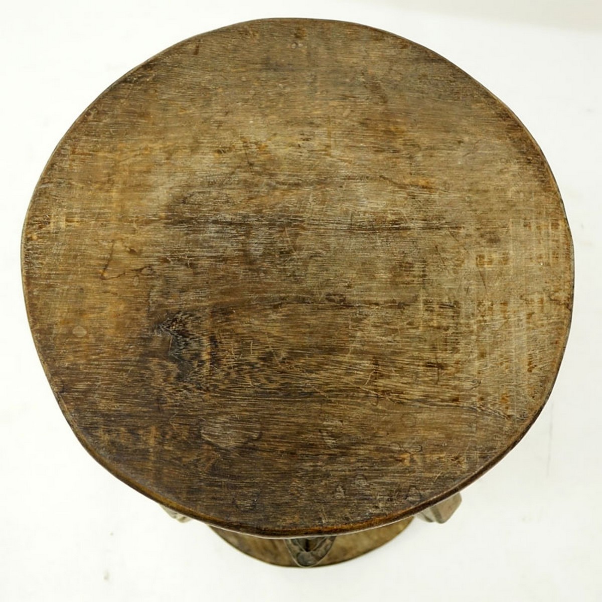 20th Century African Wood Carved Figural Stool, Attributed to the Republic of Congo. Typical condition associated with aging of natural wood otherwise good condition.
