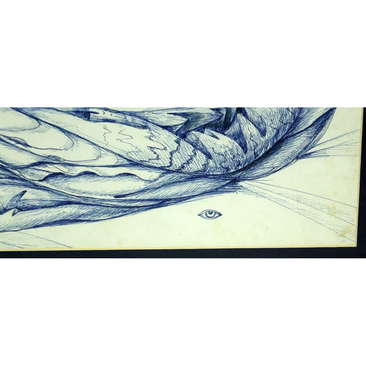 Modern Abstract Pen Drawing on Paper, Possibly Artist Signed Lower Right. Spotting and creasing to paper.