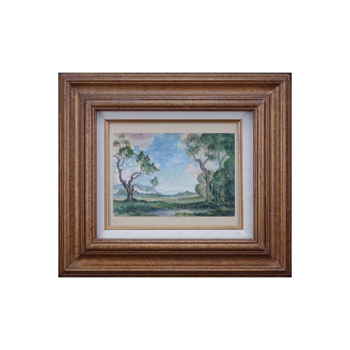 20th Century American School Watercolor on Paper, Landscape Scene, Unsigned. Inscribed en verso.