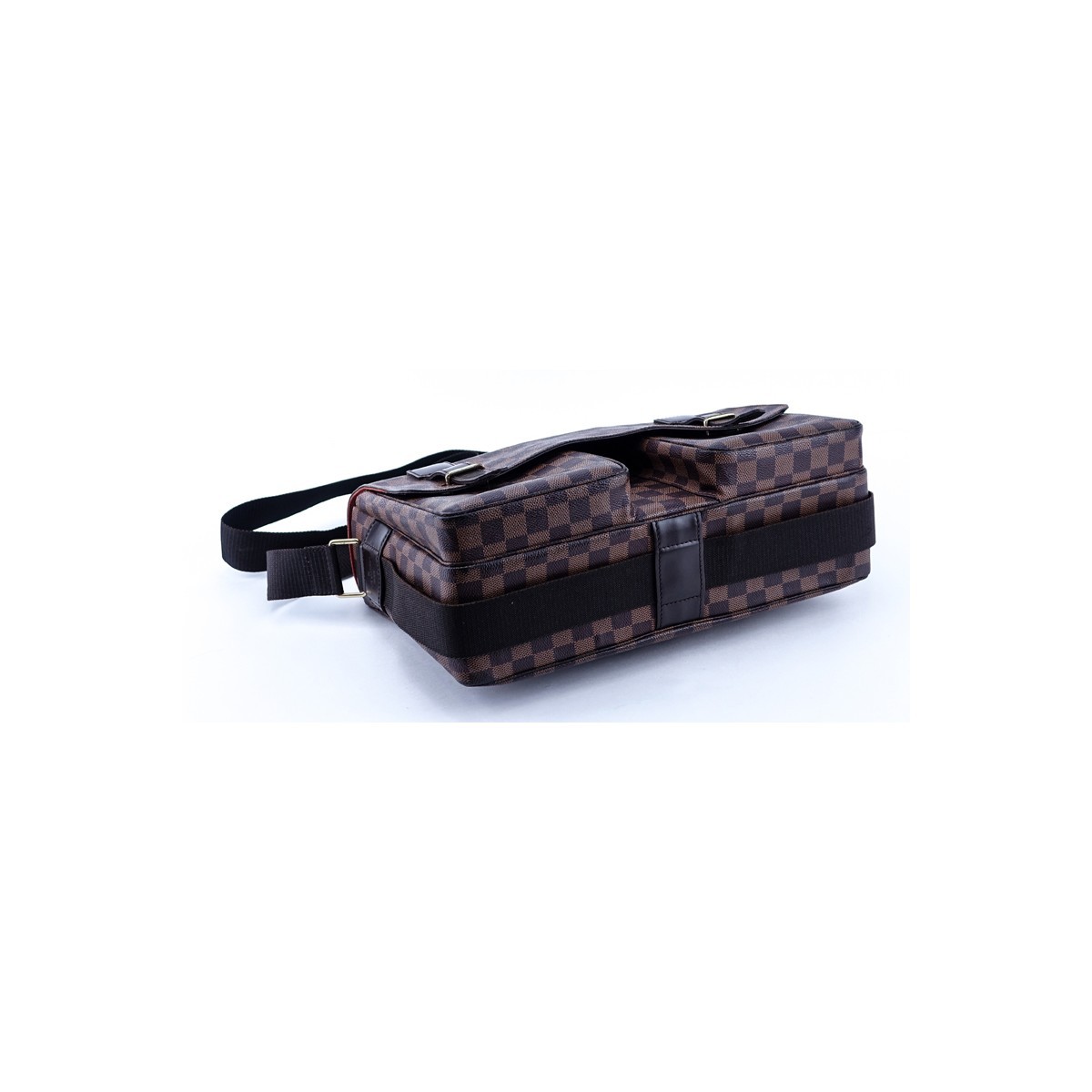 Louis Vuitton Brown Damier Ebene Coated Canvas Broadway Satchel. Golden brass hardware, dark orange canvas interior with roomy slip pockets, brown canvas strap.