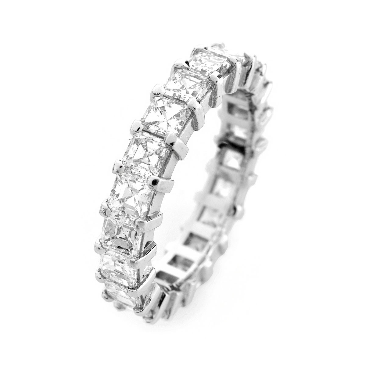 Approx. 3.90 Carat Asher Cut Diamond and Platinum Eternity Band.