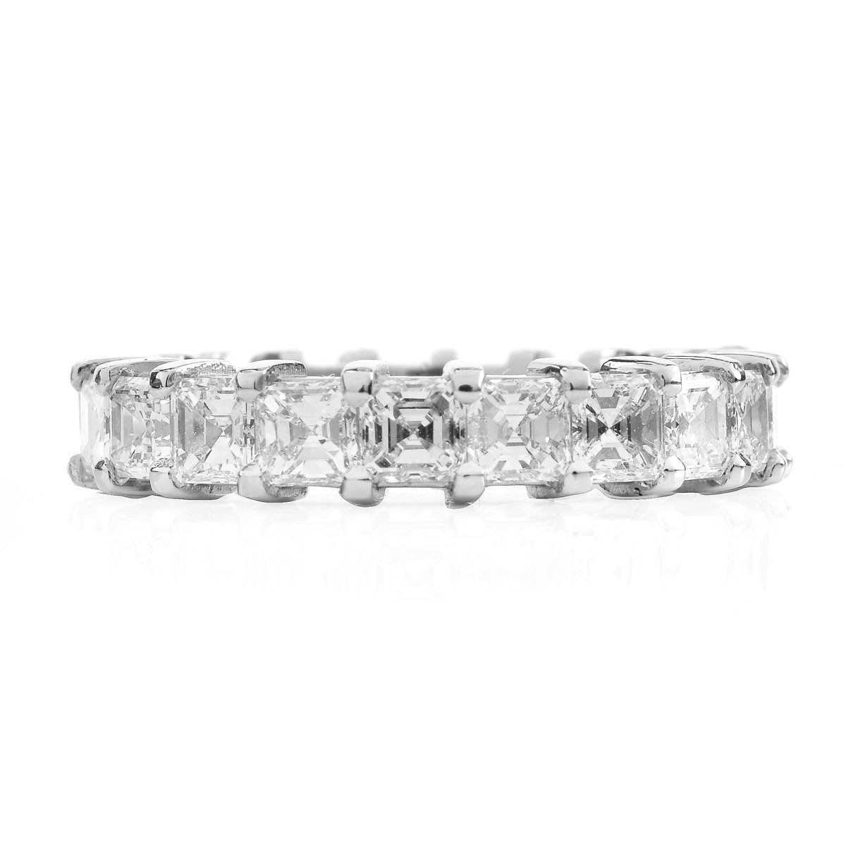 Approx. 3.90 Carat Asher Cut Diamond and Platinum Eternity Band.