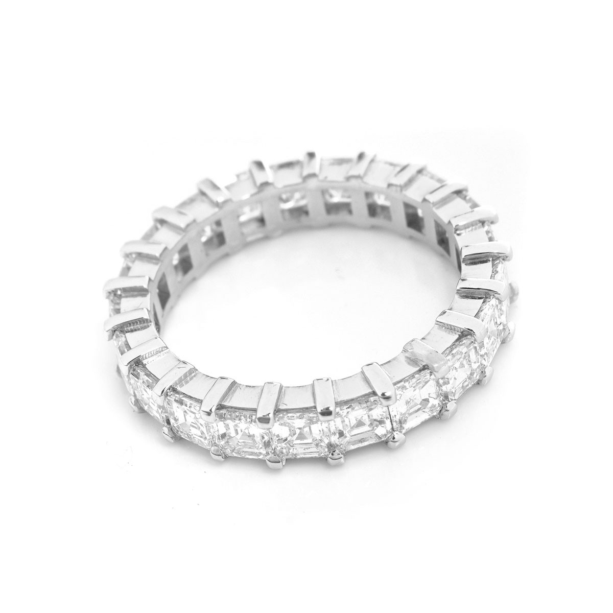 Approx. 3.90 Carat Asher Cut Diamond and Platinum Eternity Band.