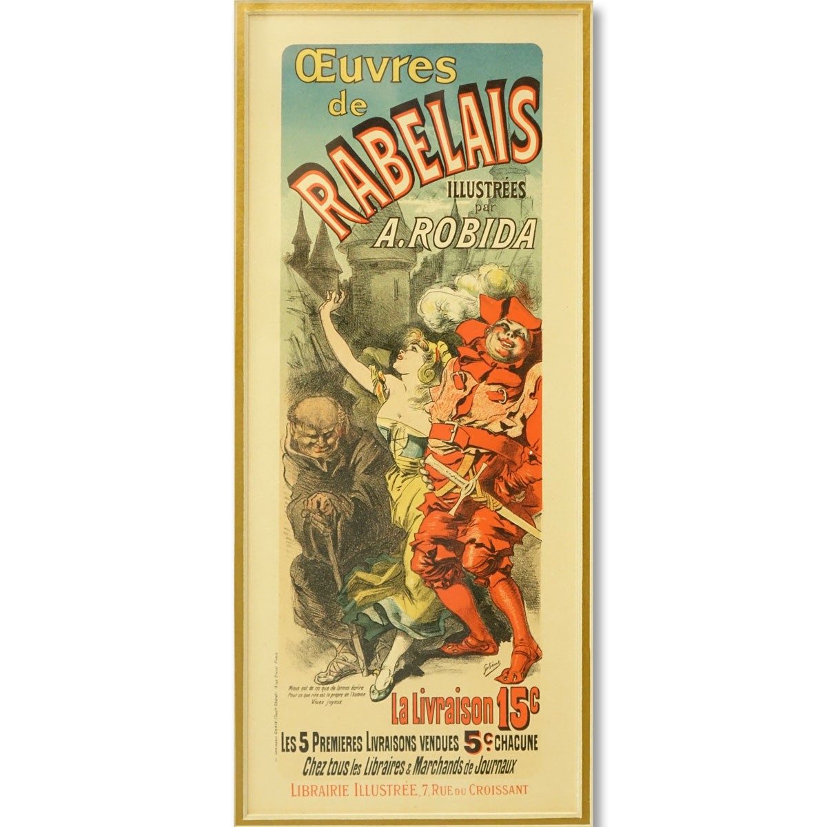 After: Jules Chéret, French (1836-1932) "Oeuvres de Rabelais" Lithograph Poster, 'Les Maîtres' Series. Good condition.