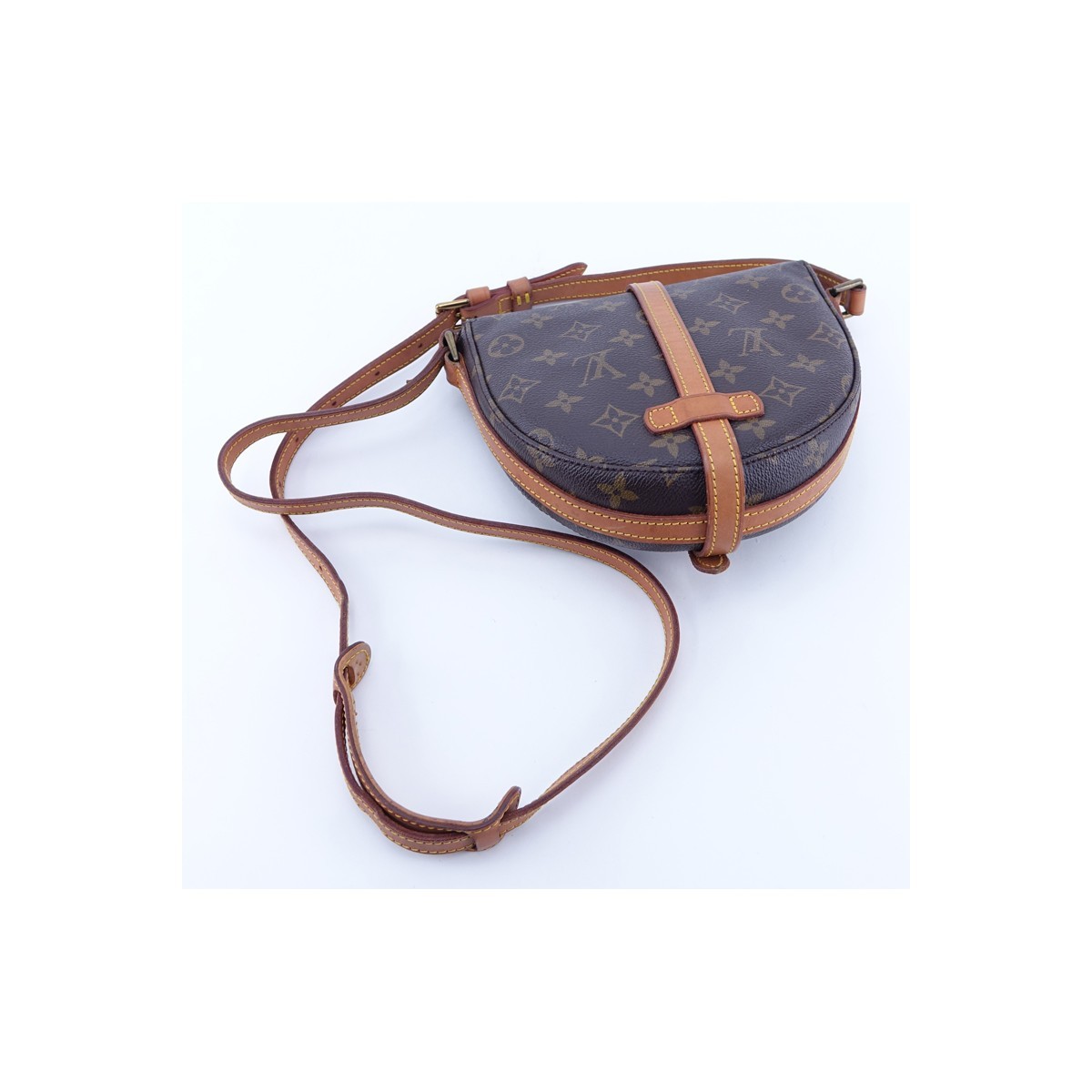 Louis Vuitton Brown Monogram Coated Canvas Chantilly Bag. Golden brass hardware, brown interior with zipper pocket.