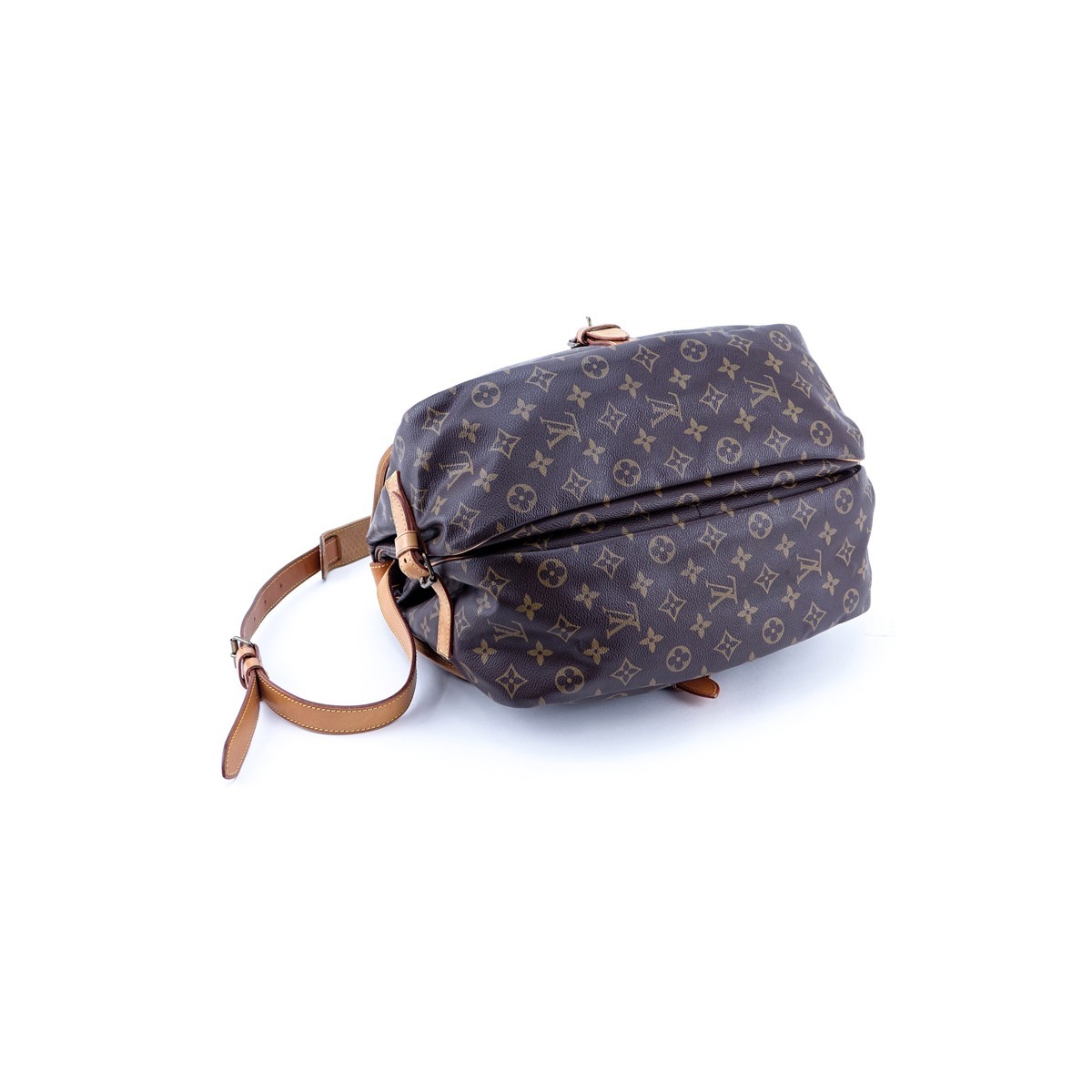 Louis Vuitton Brown Monogram Coated Canvas Saumur 30 Double Strap 2 Sided Crossbody Messenger Bag. Golden brass hardware, vachetta straps.