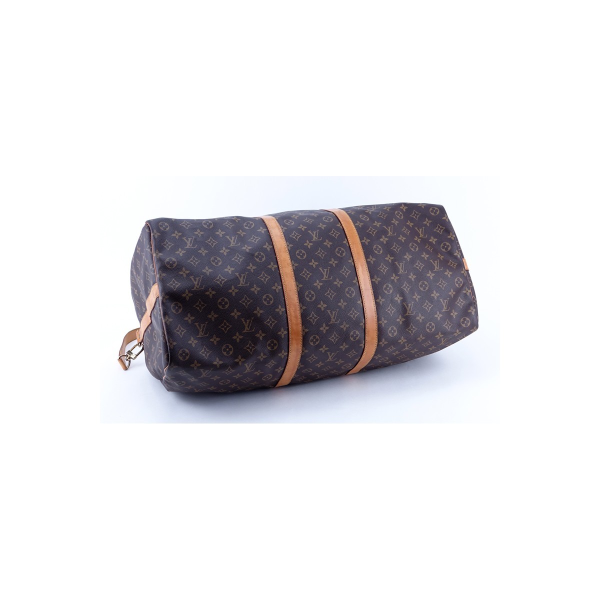 Louis Vuitton Brown Monogram Coated Canvas Keepall Bandouliere 50. Golden brass hardware.