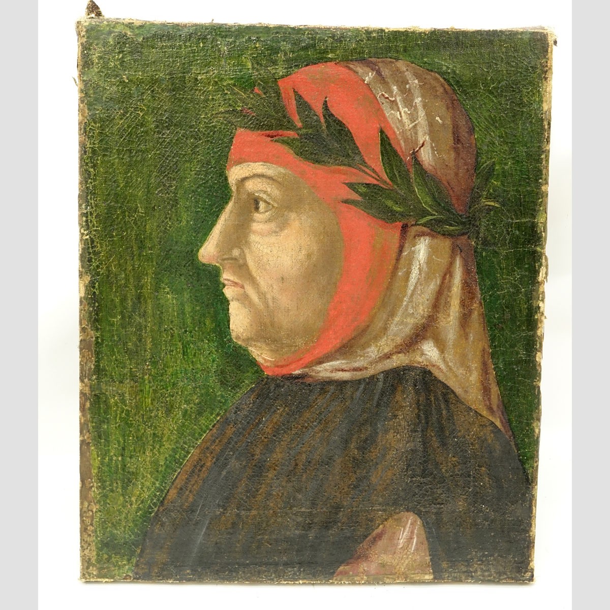 Follower of Masaccio, Italian (1401 - 1428) Oil on Canvas, Presumed Depiction of Filippo Brunelleschi, Unsigned. Conserved condition, heavy craquelure and paint loss, fading.