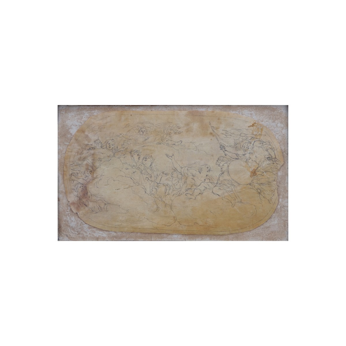 17th Century Old Master Ink On Paper Drawing "Early Design For A Ceiling Fresco". Interesting later 19th Century handmade frame.