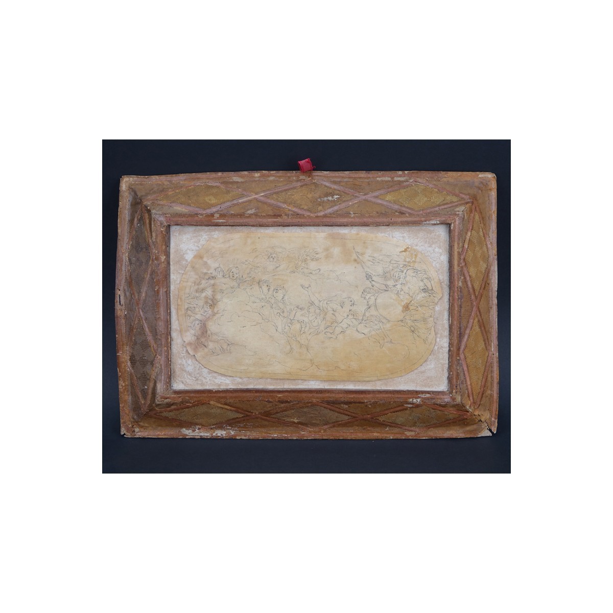 17th Century Old Master Ink On Paper Drawing "Early Design For A Ceiling Fresco". Interesting later 19th Century handmade frame.