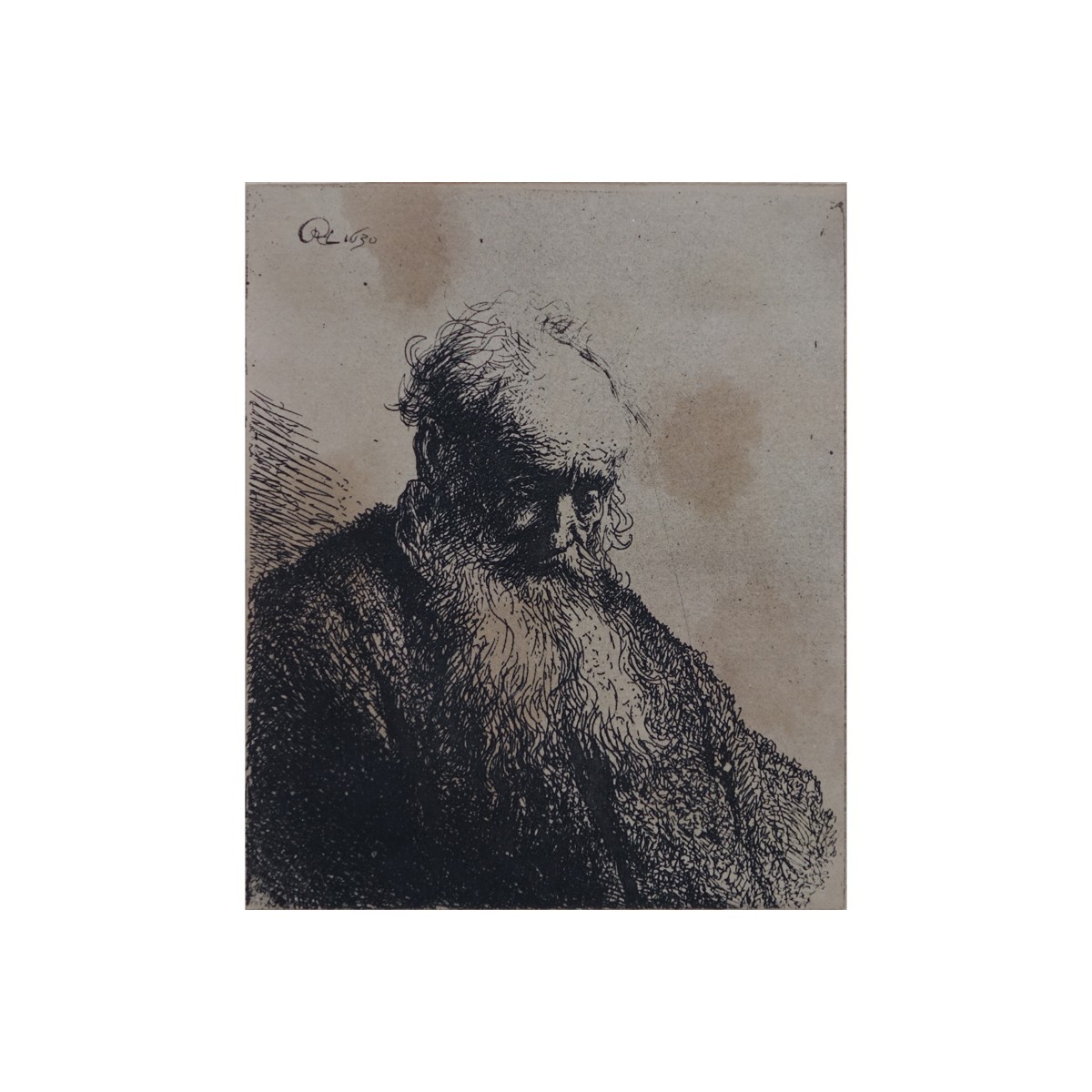 Rembrandt Van Rijn, Dutch (1606 - 1669) Etching "Bust of an Old Man with Flowing Beard: the Head Inclined Three-Quarters Right". Signed and dated 1630 in plate.