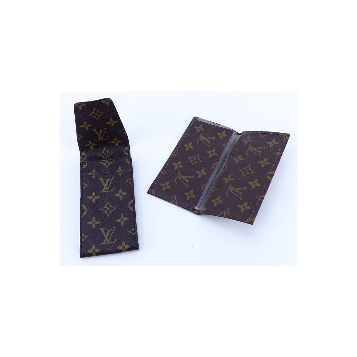 Two (2) Louis Vuitton Brown Monogram Coated Canvas Accessories. Includes checkbook holder and eyeglass case.