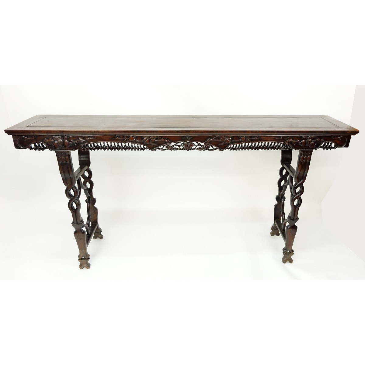Chinese Deep Carved Rosewood Alter Table. Carved and openwork on apron, deep carved legs.