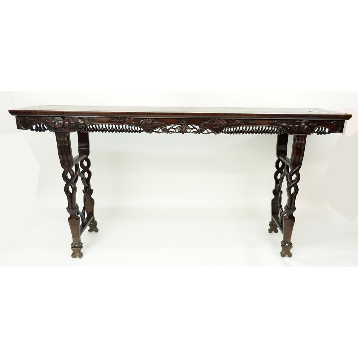 Chinese Deep Carved Rosewood Alter Table. Carved and openwork on apron, deep carved legs.