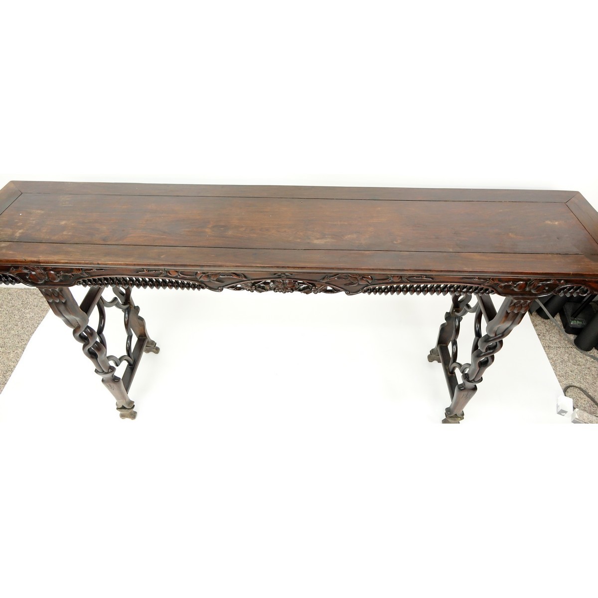 Chinese Deep Carved Rosewood Alter Table. Carved and openwork on apron, deep carved legs.