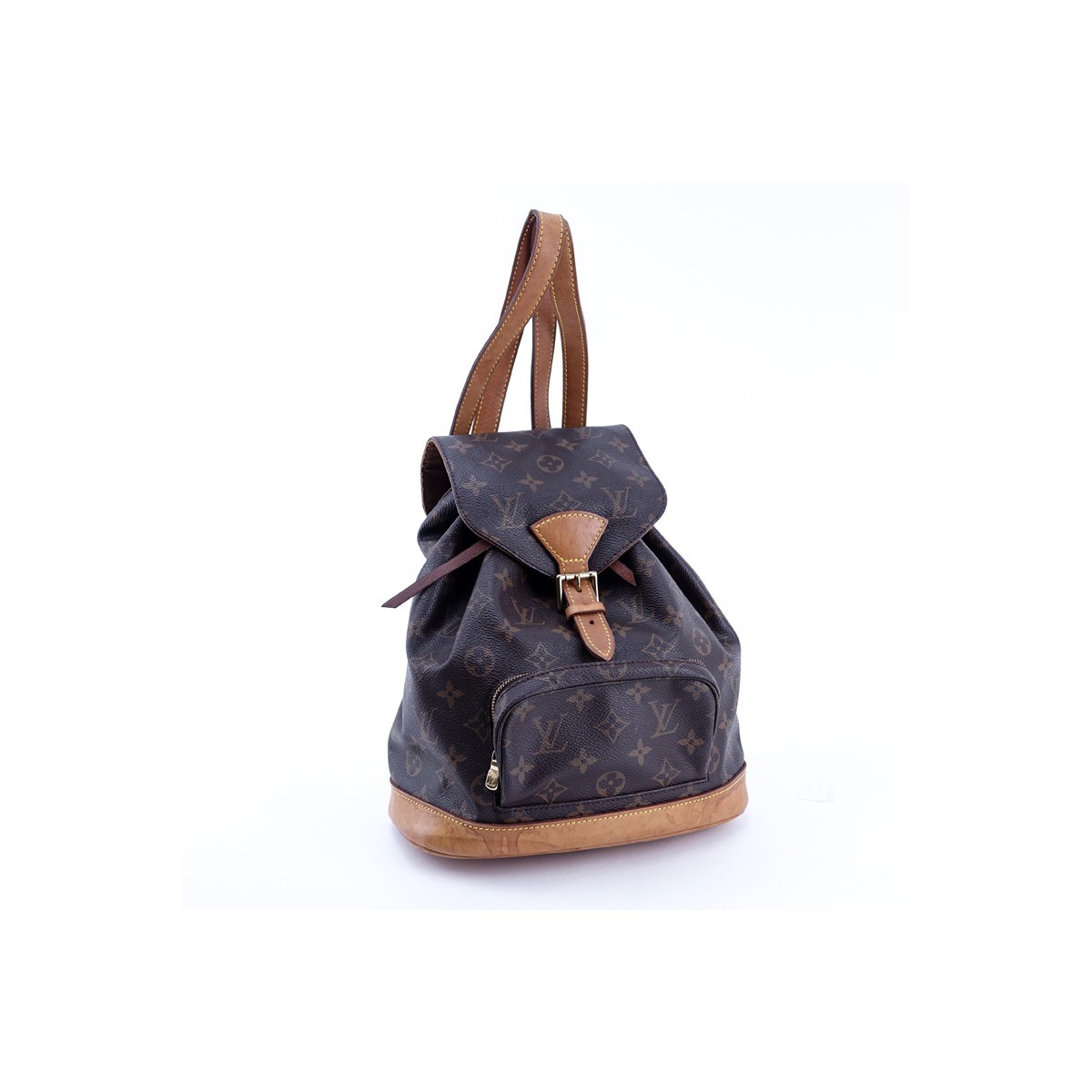 Louis Vuitton Brown Monogram Coated Canvas Montsouris MM Backpack. Golden brass hardware, vachetta leather.