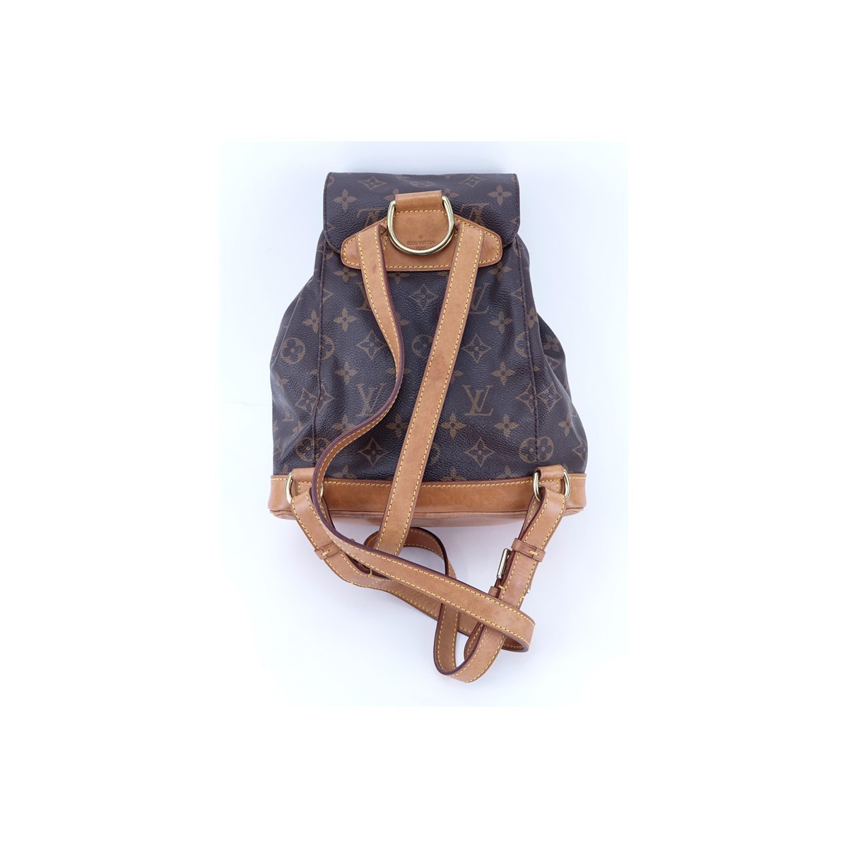 Louis Vuitton Brown Monogram Coated Canvas Montsouris MM Backpack. Golden brass hardware, vachetta leather.