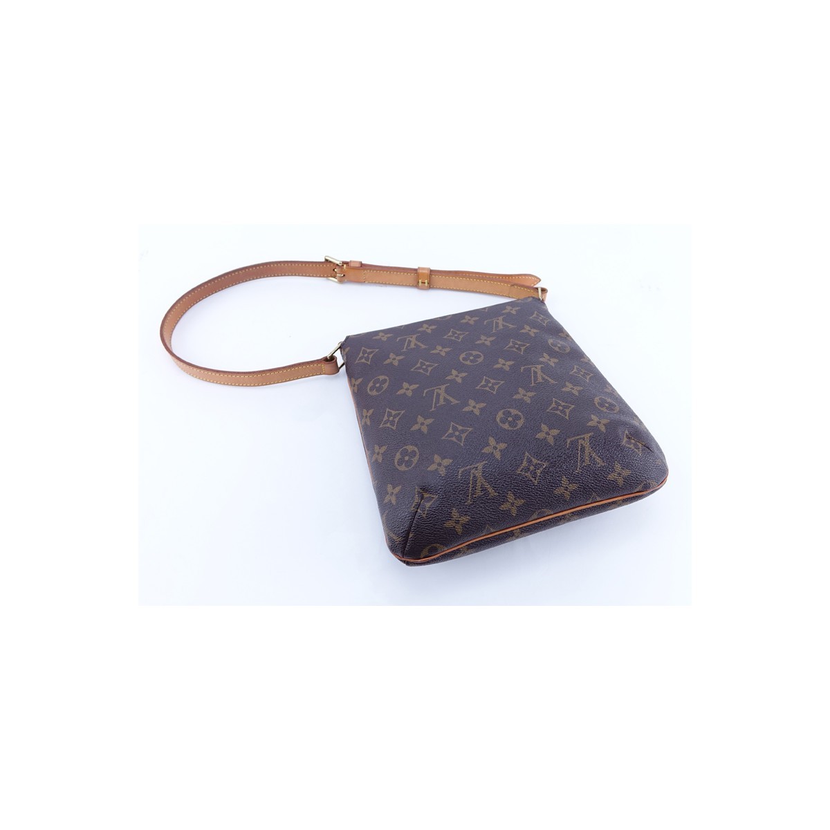 Louis Vuitton Brown Monogram Coated Canvas Musette Salsa Shoulder Bag. Golden brass hardware, brown interior with patch pocket.