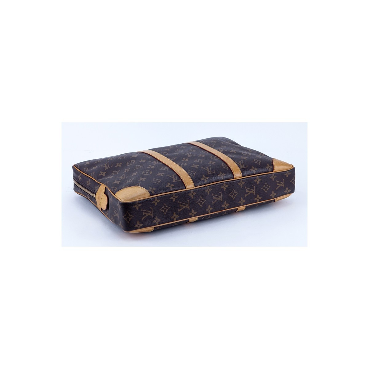 Louis Vuitton Brown Monogram Coated Canvas  Voyage Porte-Documents. Golden brass hardware, brown interior with zippered and various patch pockets.
