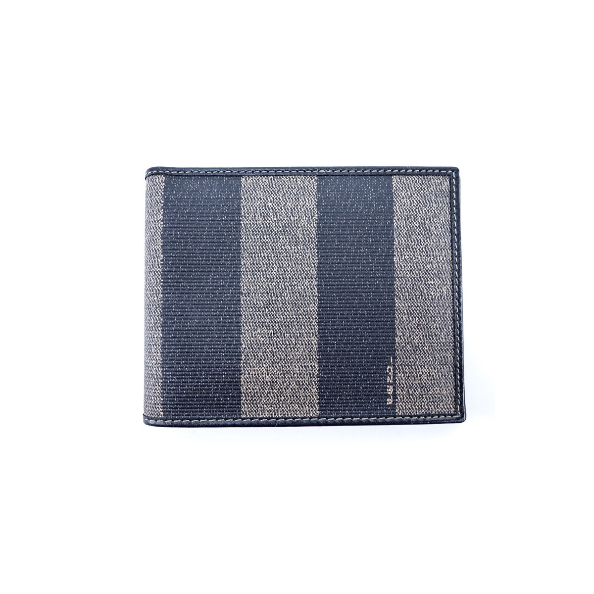 Fendi Black/Beige Striped Coated Canvas Bifold 3 Slot Wallet. Gold tone hardware.