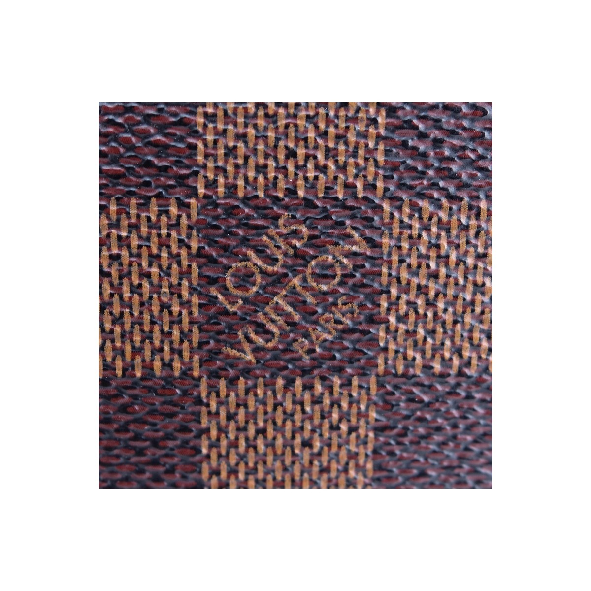 Louis Vuitton Brown Damier Ebene Coated Canvas Make-Up Pouch. Golden brass hardware, red canvas interior.