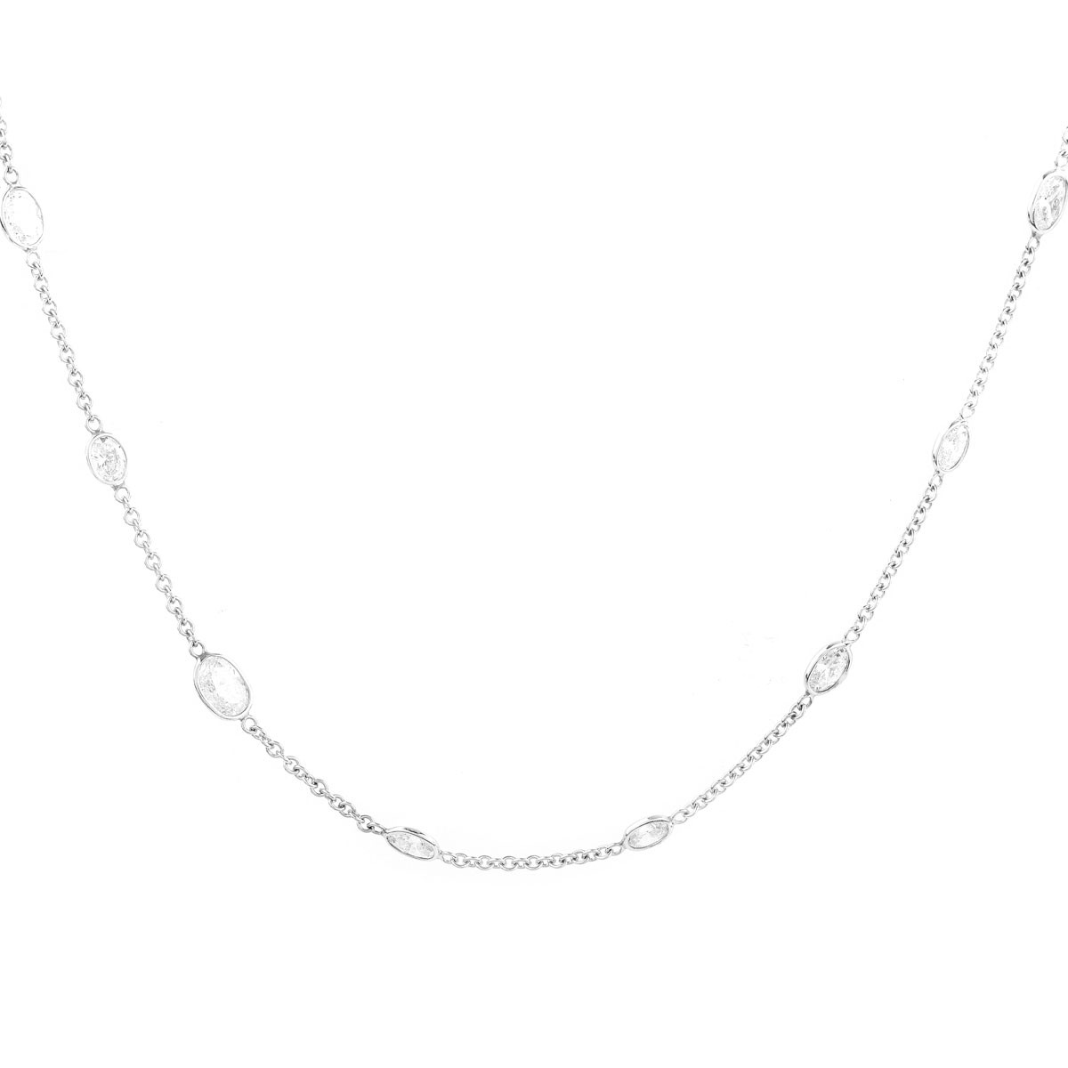 Italian Approx. 12.0 Carat Oval Brilliant Cut Diamond and 18 Karat White Gold 37" Diamonds by the Yard Necklace.