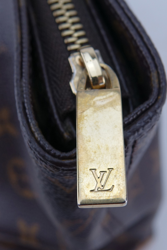 Louis Vuitton Brown Monogram Coated Canvas Cabas Mezzo Tote. Golden brass hardware.