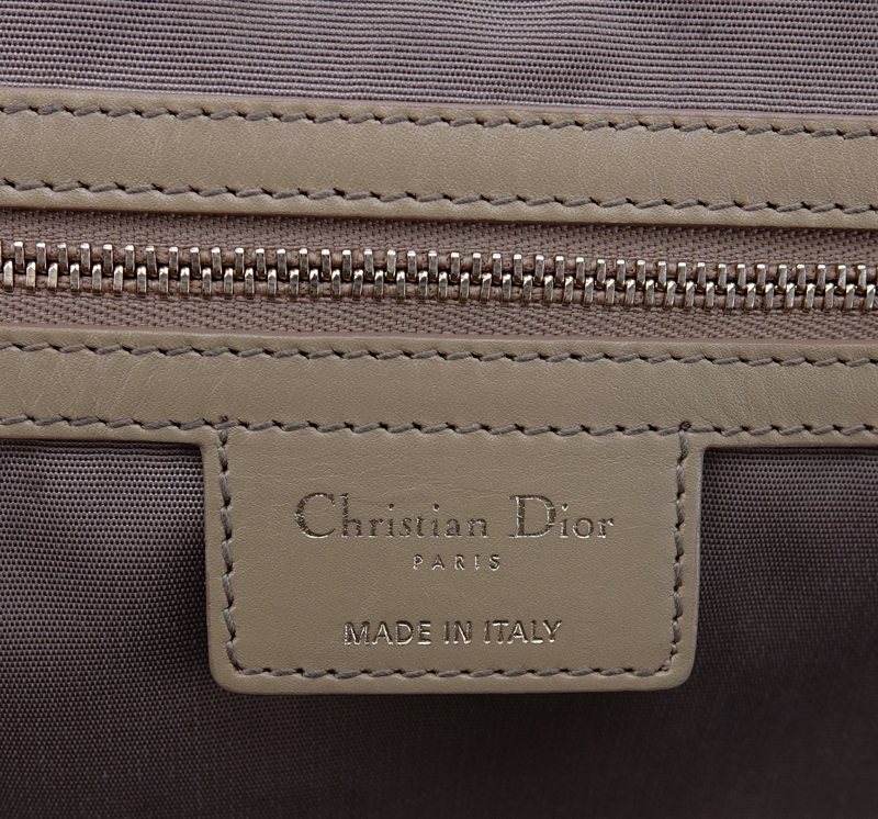 Dior Beige Cannage Coated Canvas Panarea Tote GM. Gold tone hardware, tan canvas interior with zippered and patch pockets, beige leather handles.