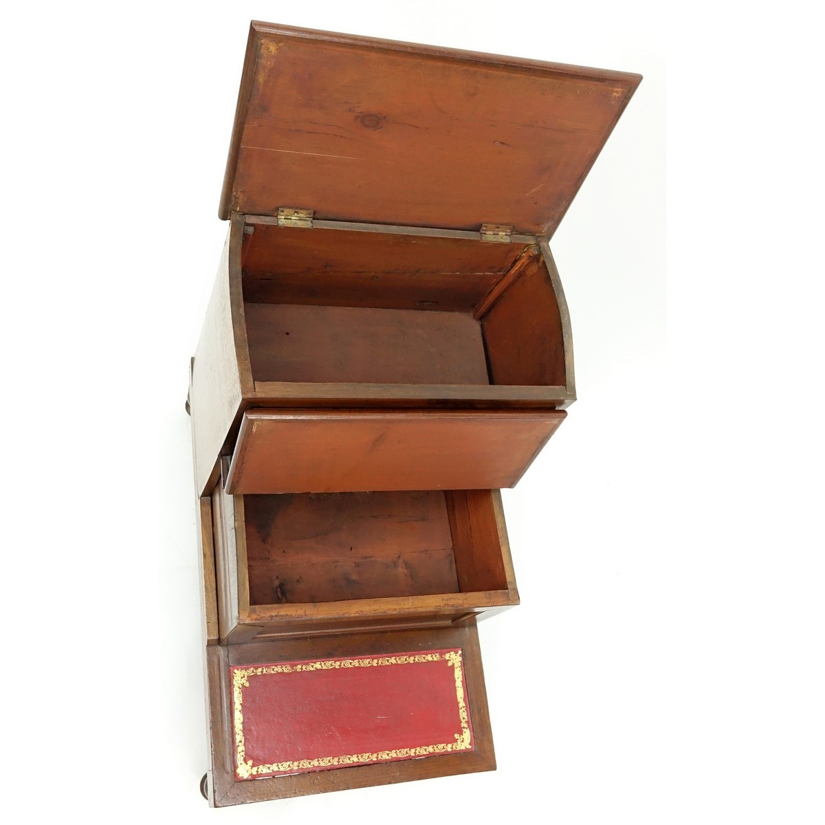 Victorian Mahogany and Tooled Leather Library Steps. Interior compartments.