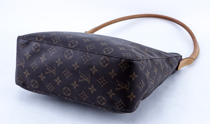 Louis Vuitton Brown Monogram Coated Canvas And Leather Looping GM Handbag. Golden brass hardware.