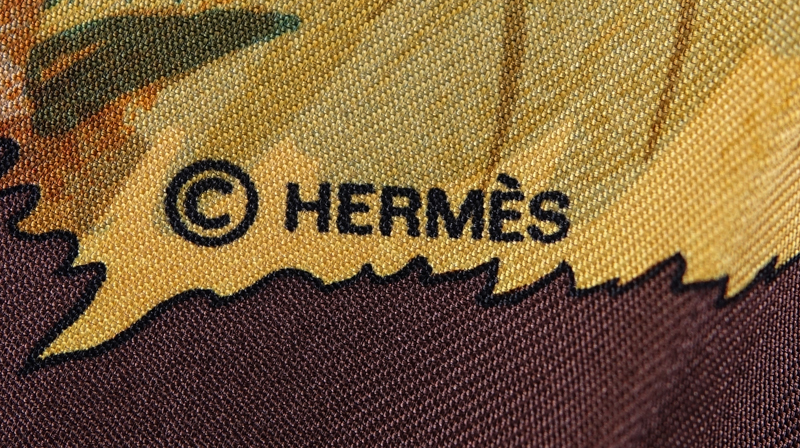 Hermes Silk Scarf "Leaves". Labeled appropriately.