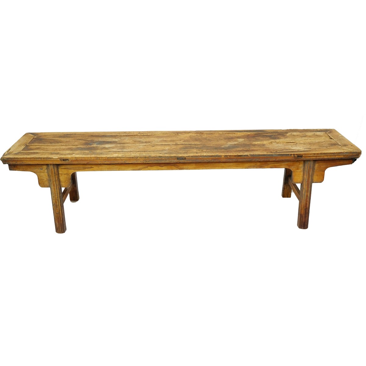 Large 19/20th Century Chinese Hardwood Bench. Wear to wood, scratches and scuffs to legs.