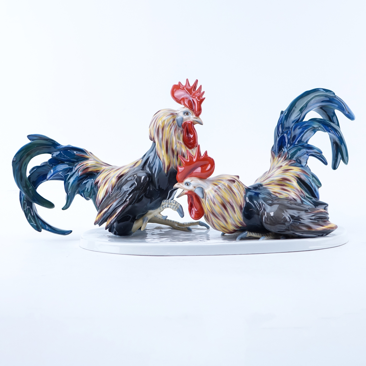 Rosenthal Porcelain Fighting Cocks Group. Signed.