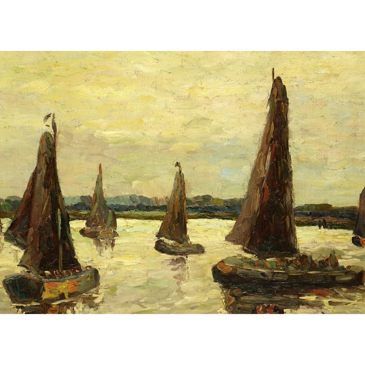 Maria Schmidt-Franken, German (1889-1967) Oil on Canvas, Sailboats in Open Water, Signed Lower Left. Tag with artist name attached to frame, Inscribed en verso.