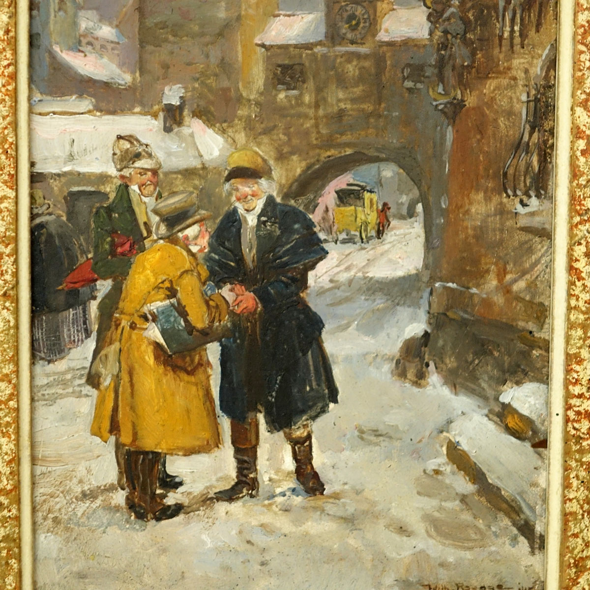 Wilhelm Roegge I, German  (1829 - 1908) Oil on Board, Street Scene with Figures, Signed Lower Right. Tag with artist name and date attached to frame.