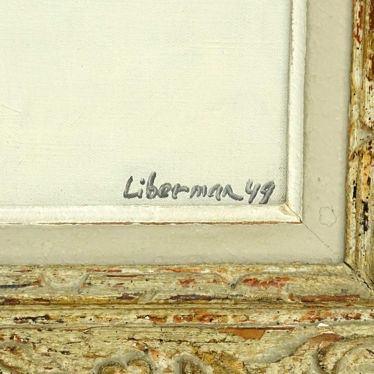 Attributed to: Alexander Semeonovitch Liberman, Russian/American (1912 - 1999) Oil on Canvas "Still Life". Signed Liberman '49 lower right, Livingston Galleries tag en verso.