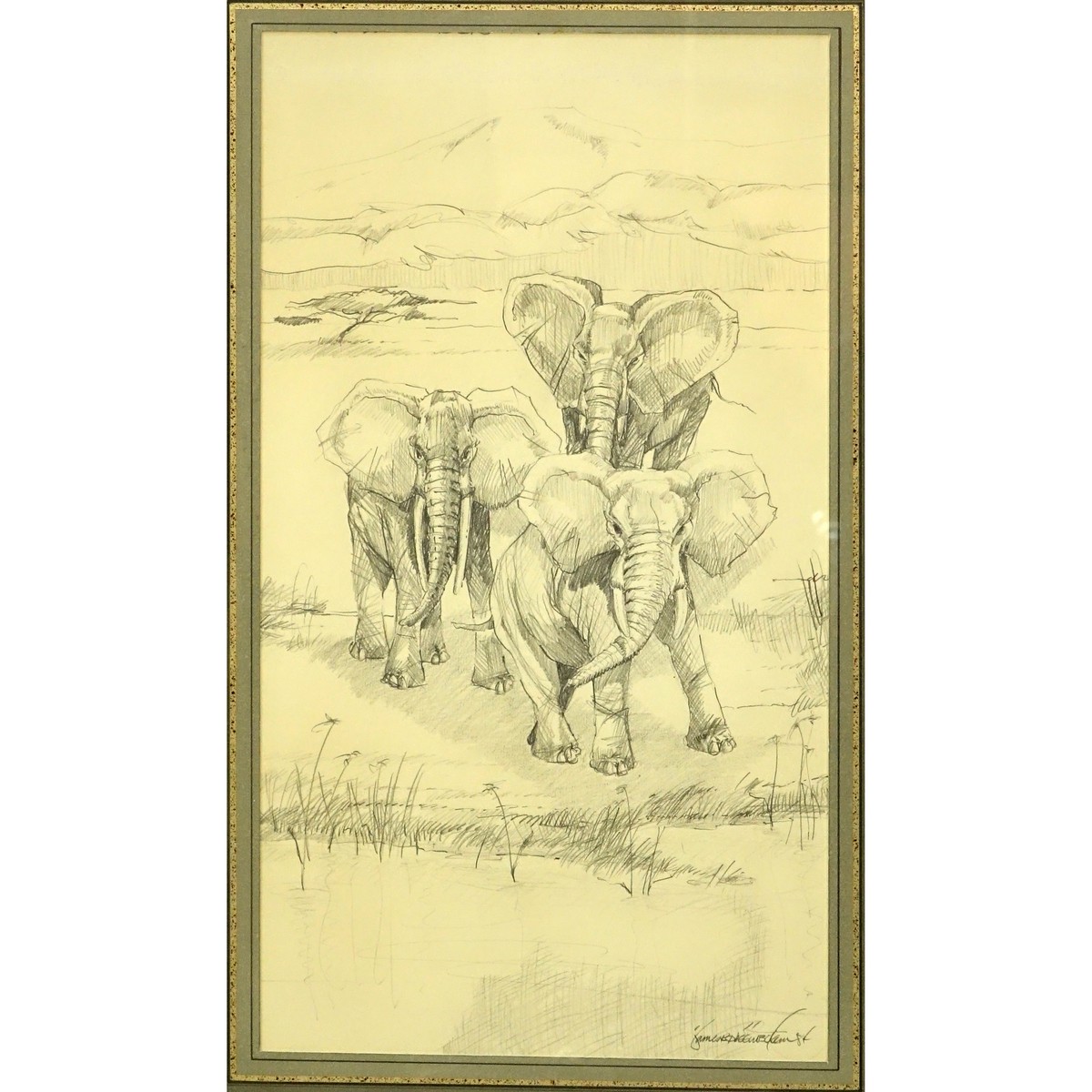 Two (2) Nicely Done Pencil Drawings "Serengeti". Signed lower right (illegible) and dated 84.