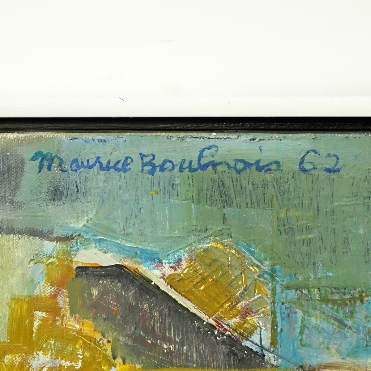 Maurice Boulnois, France (1918-2011) Oil on Canvas, Abstract Street Scene, Signed and Dated 1962 Top Left. Inscribed on stretcher.