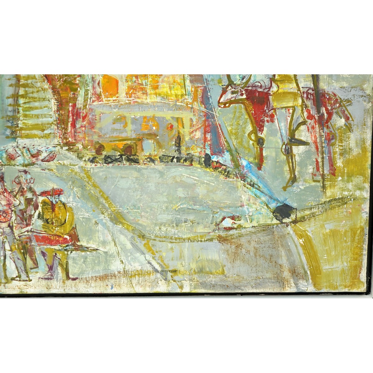 Maurice Boulnois, France (1918-2011) Oil on Canvas, Abstract Street Scene, Signed and Dated 1962 Top Left. Inscribed on stretcher.