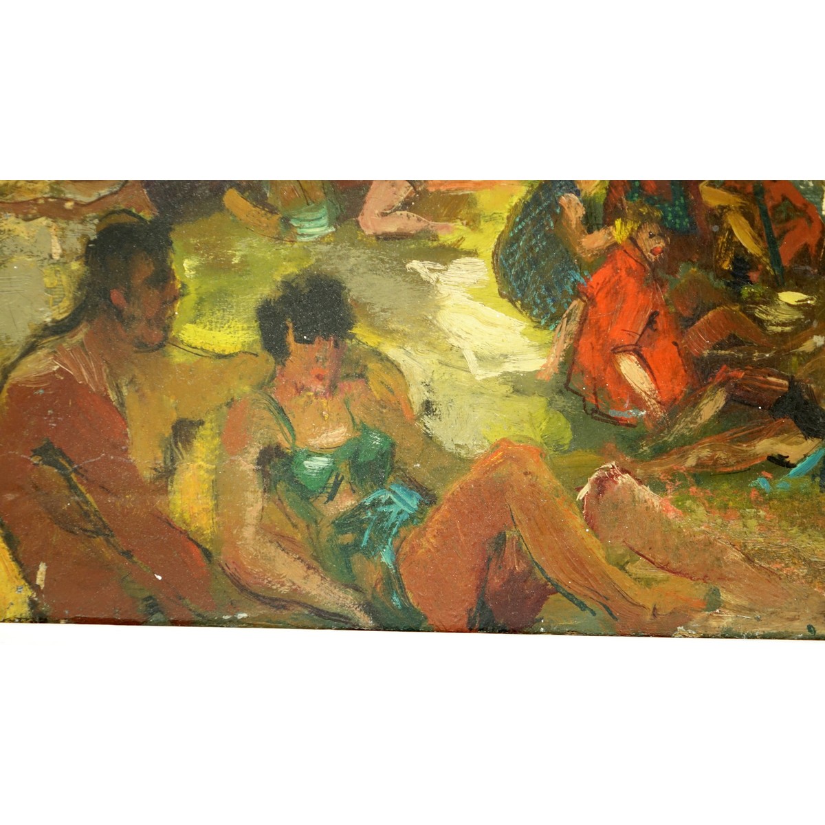 20th Century Oil on Canvas "Beachgoers" Bears signature lower right Vlaminck. Small losses, craquelure.