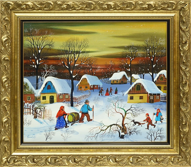 A. Kowalski (20th C.) Oil on Canvas, Snow Scene, Signed Lower Left.