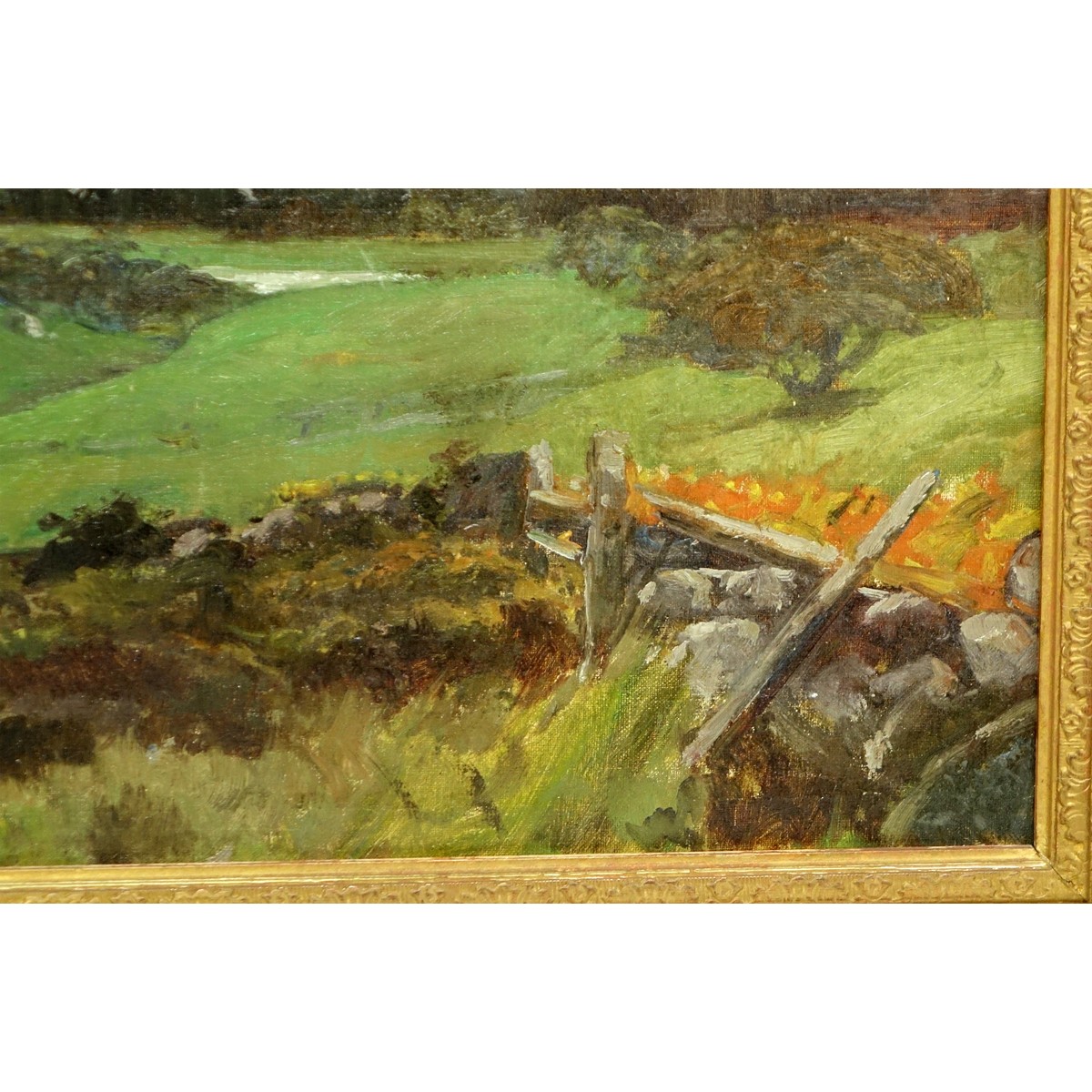 Antique Oil on Canvas, Pastoral Scene, Signed Lower J Alden Wear. Craquelure.