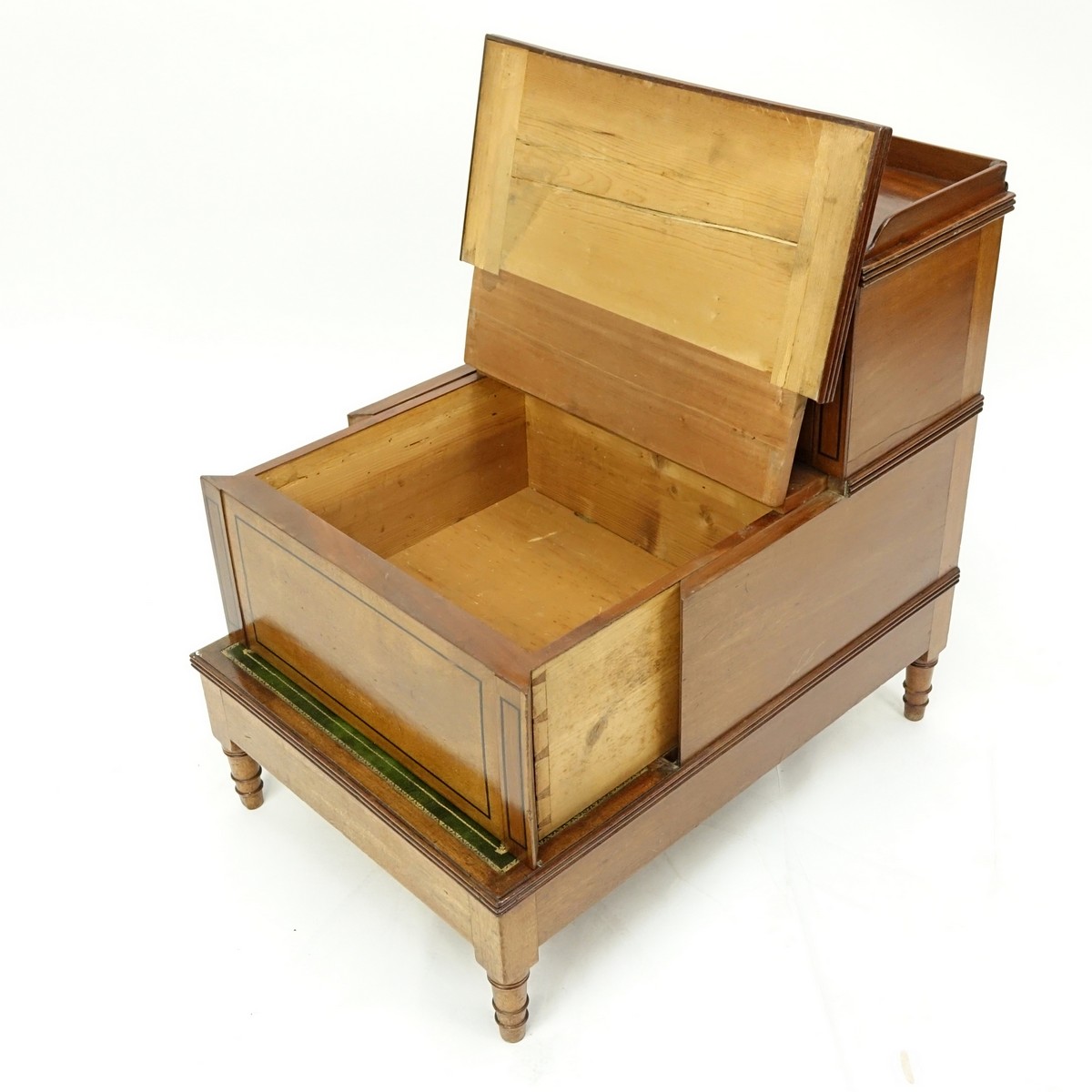 Victorian Mahogany and Tooled Leather Library Steps. Interior compartments.