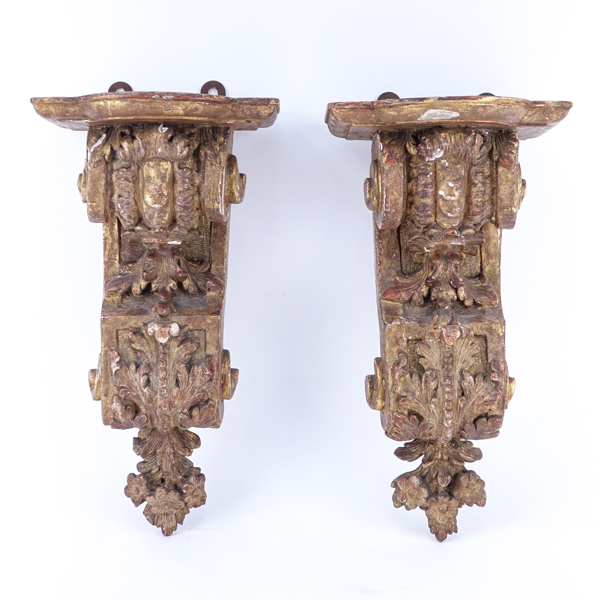 Pair Neoclassical Style Carved Gilt Wood Wall Brackets. Unsigned.