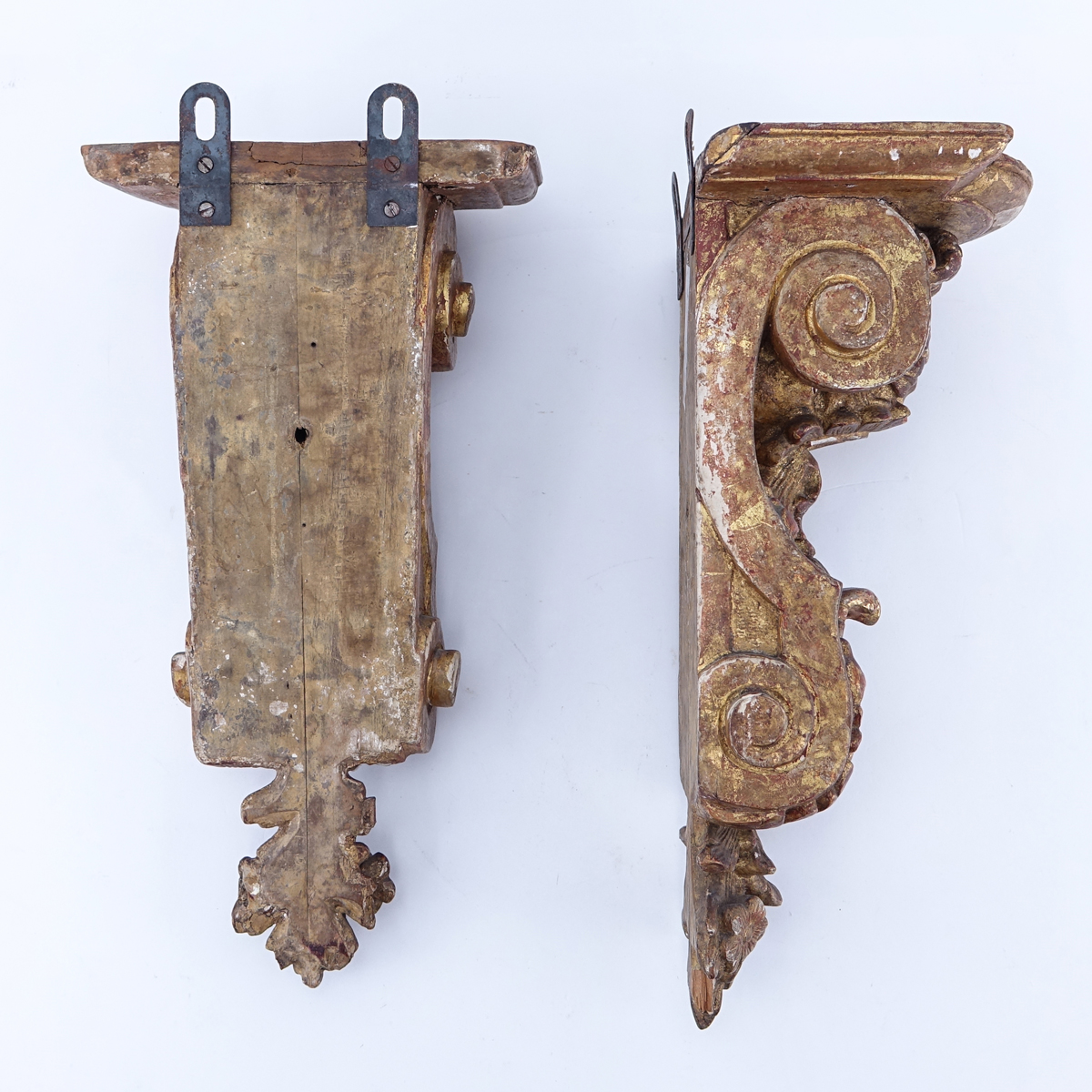 Pair Neoclassical Style Carved Gilt Wood Wall Brackets. Unsigned.